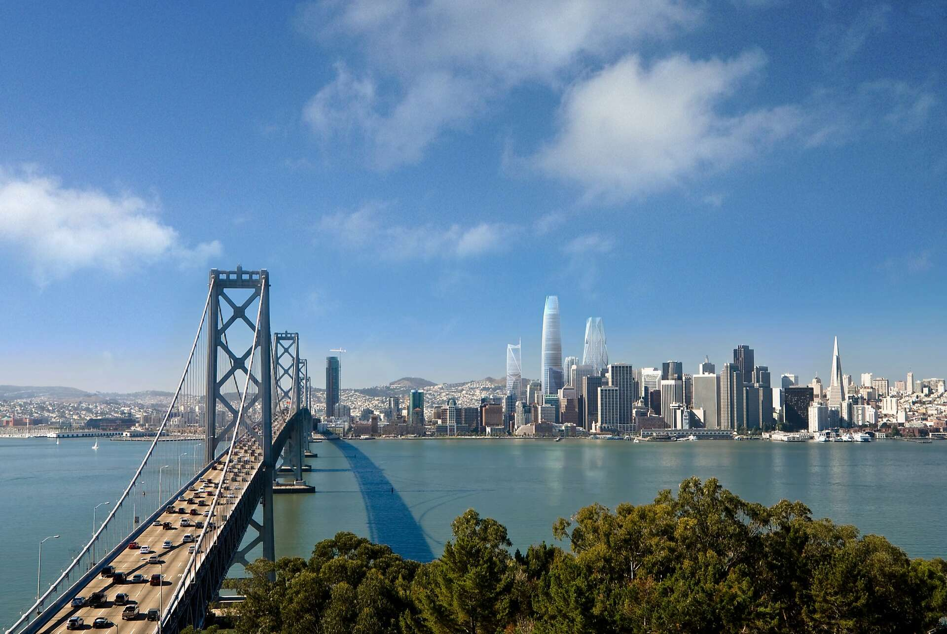 The Bay Bridge and San Francisco skyline, shown in Cipherstep purple.